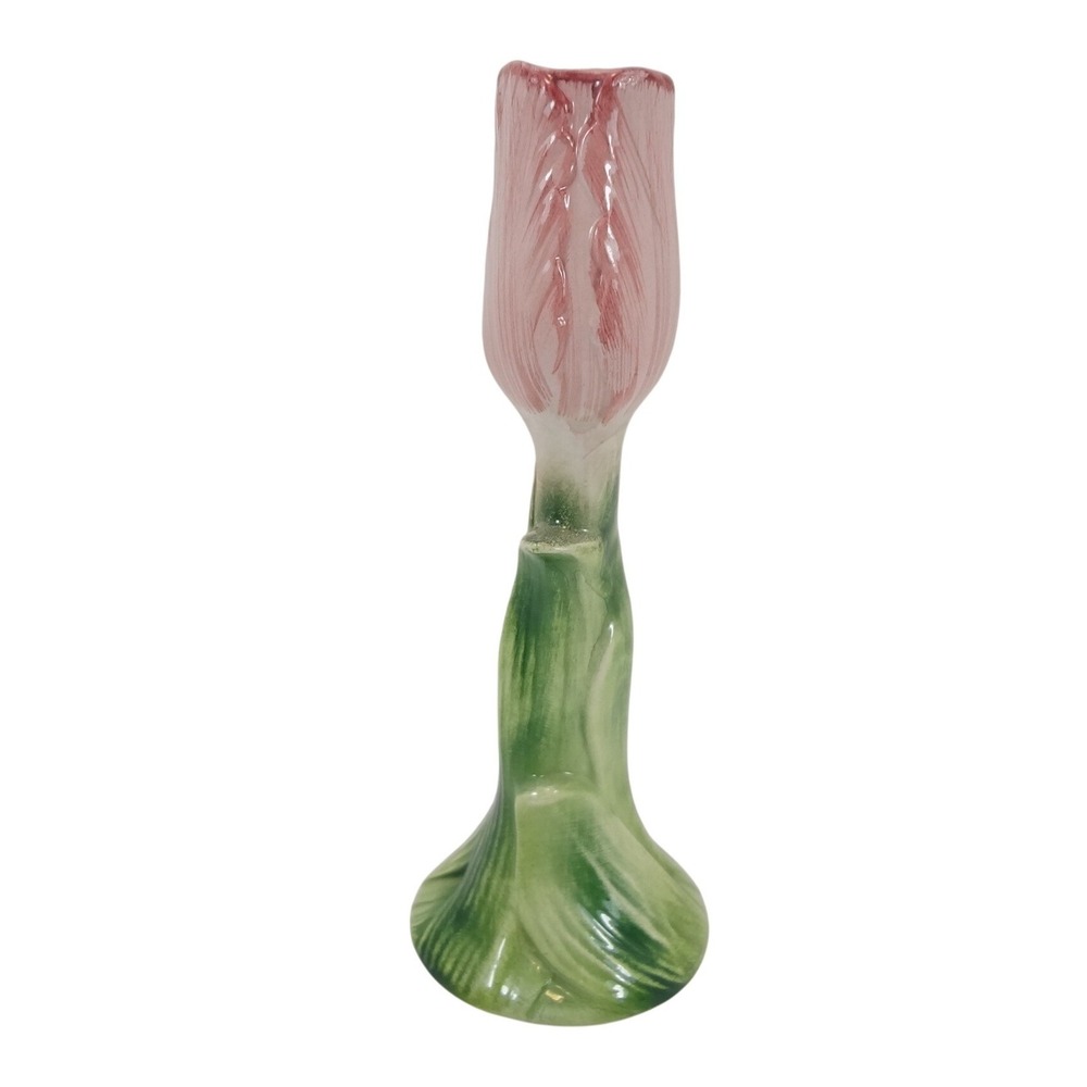Vintage Ancora Tulip Bud Vase Made in Italy Pink Green Excellent Hand Painted